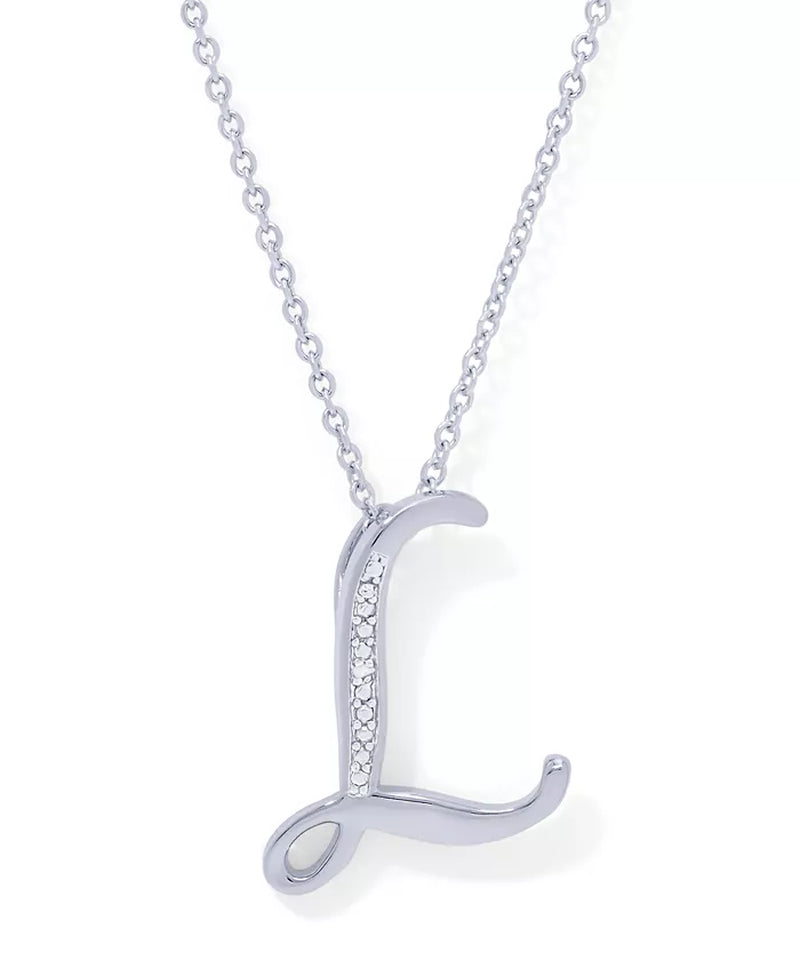 Diamond Accent Initial Pendant Necklace 18" in Silver Plate