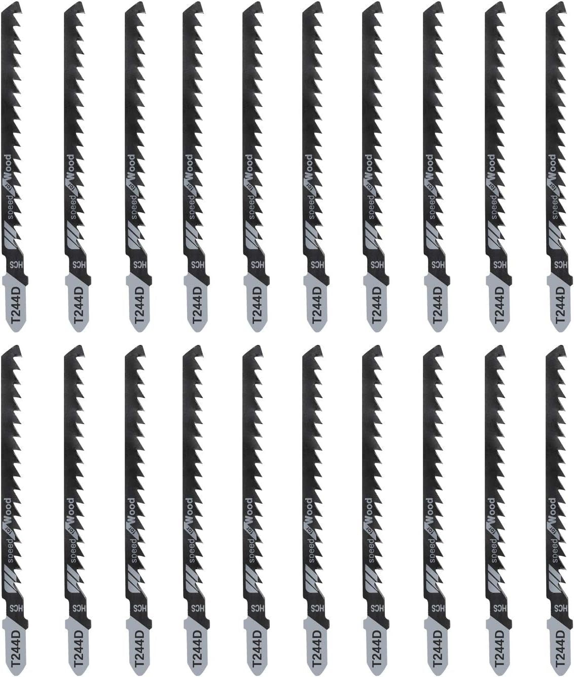 20-Piece T244D 4 Inch 6 TPI Assorted T-Shank Jig Saw Blades Set for Speed Cutting Wood, Scroll Cutting Wood