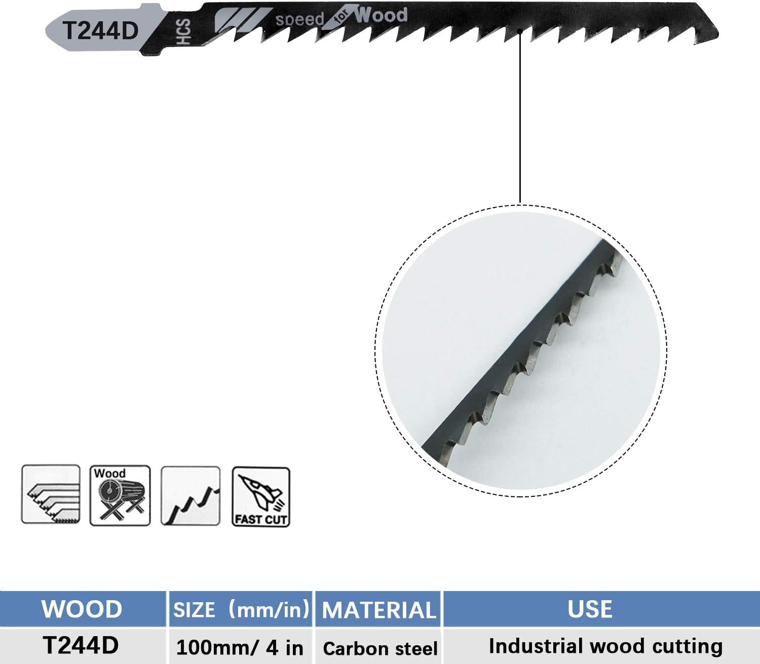 20-Piece T244D 4 Inch 6 TPI Assorted T-Shank Jig Saw Blades Set for Speed Cutting Wood, Scroll Cutting Wood