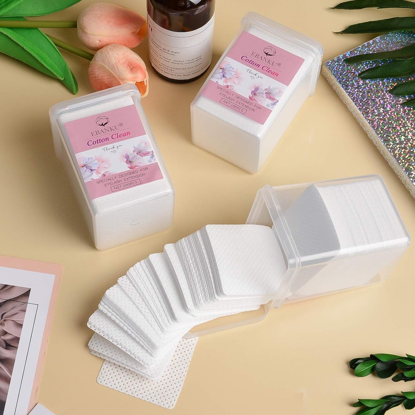 1200PCS Lint Free Nail Wipes Eyelash Glue Wipes, Adhesive Wipes for Lash Glue Nail Polish Remover Cotton Pads, Glue Nozzle Wipes Non-Woven Fabric Wipes Eyelash Extension Supplies