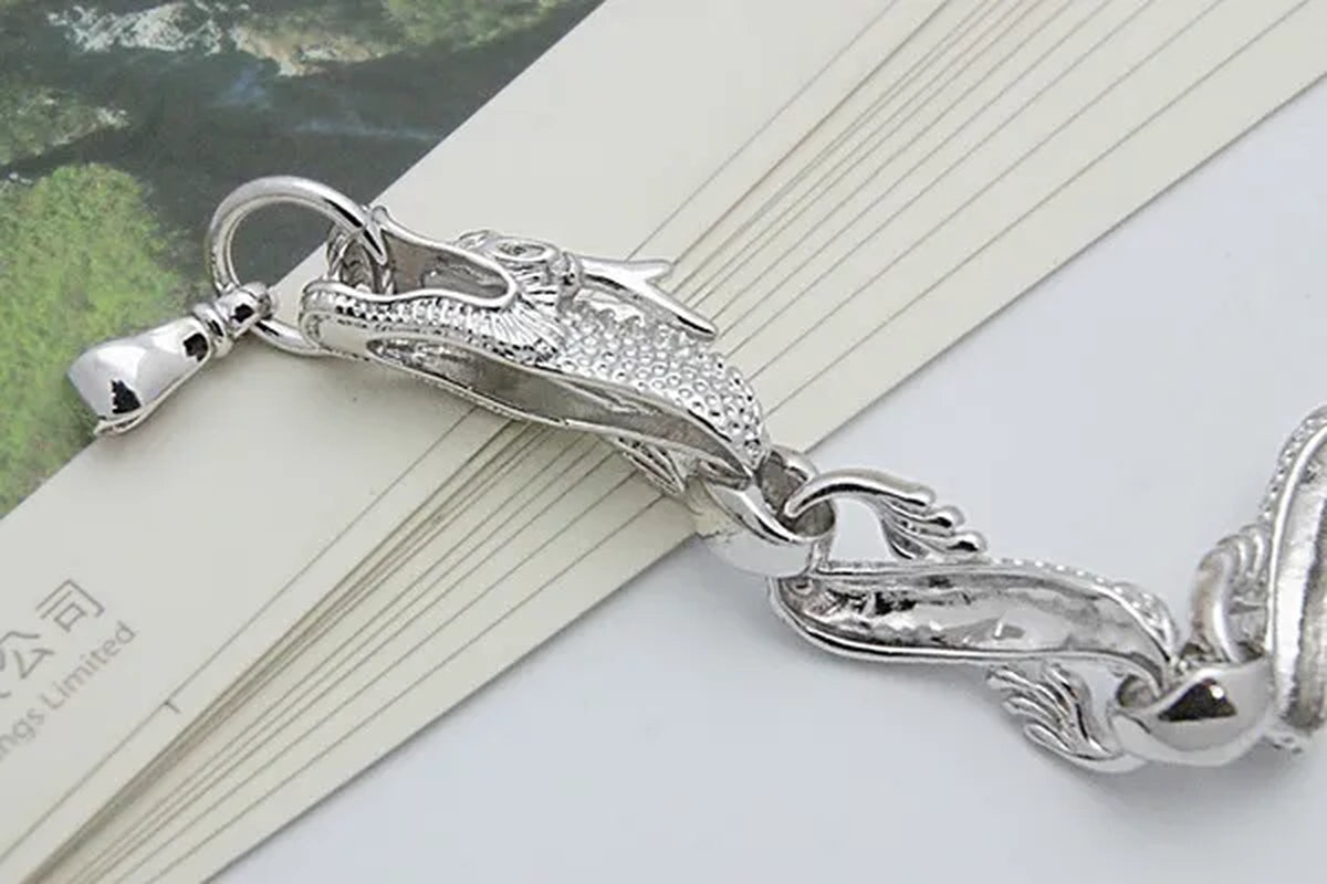 New 2019 Trendy 925 Sterling Silver White Chinese Dragon Chain Bracelets for Men Fashion Jewelry Bracelet Male