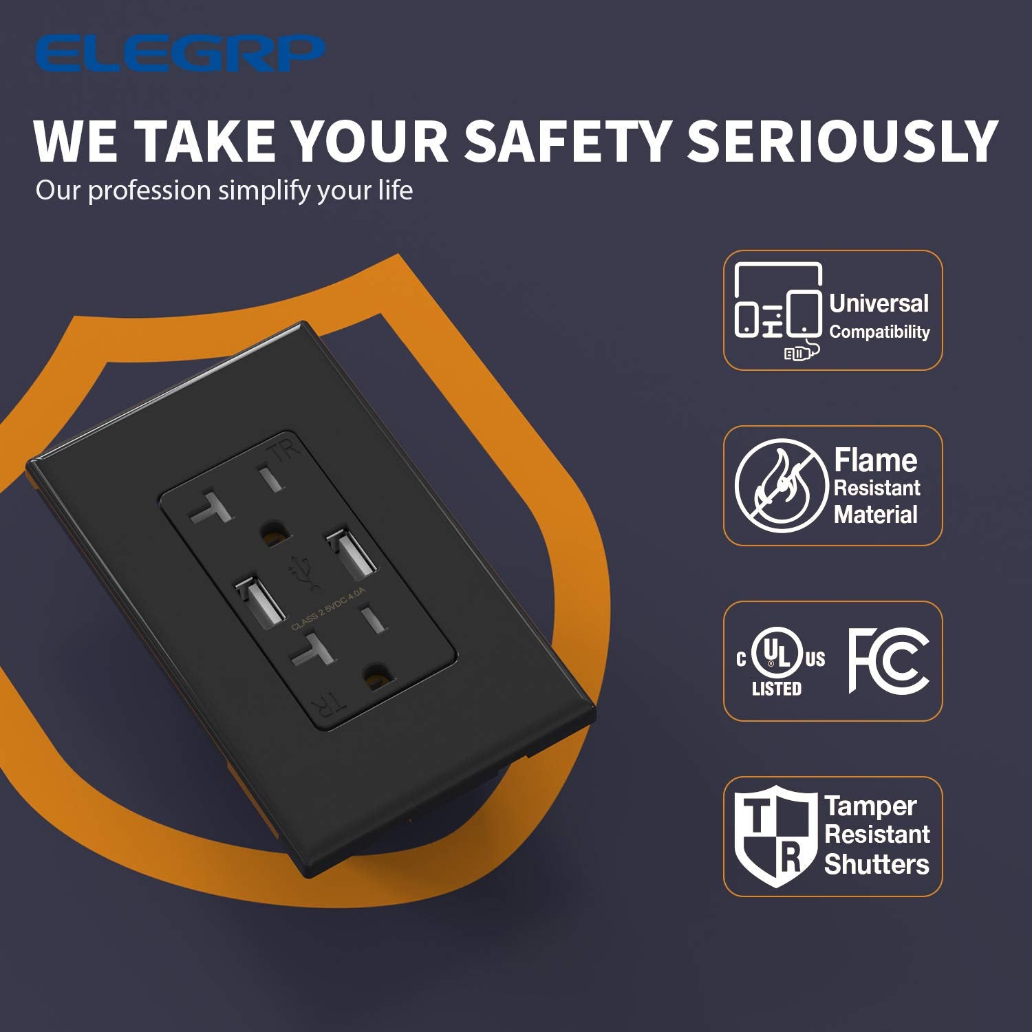 USB Wall Outlet Receptacle with Dual 4.0 a Ports, 20 Amp Duplex Tamper Resistant, Charging Power Outlet, Wall Plate Included, UL Listed (2 Pack, Glossy Black)