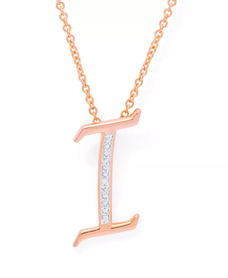 Diamond Accent Initial Pendant Necklace 18" in Gold Plate or Rose Gold Plate