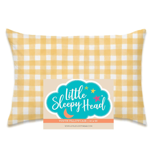 Youth Pillow Case - 100% Made Cotton & Hypoallergenic Pillow Case - Snug Fit Envelope Pillowcase Enclosure - Youth Pillow 16X22 Size - (Gingham Yellow) Design Travel Pillow Cover