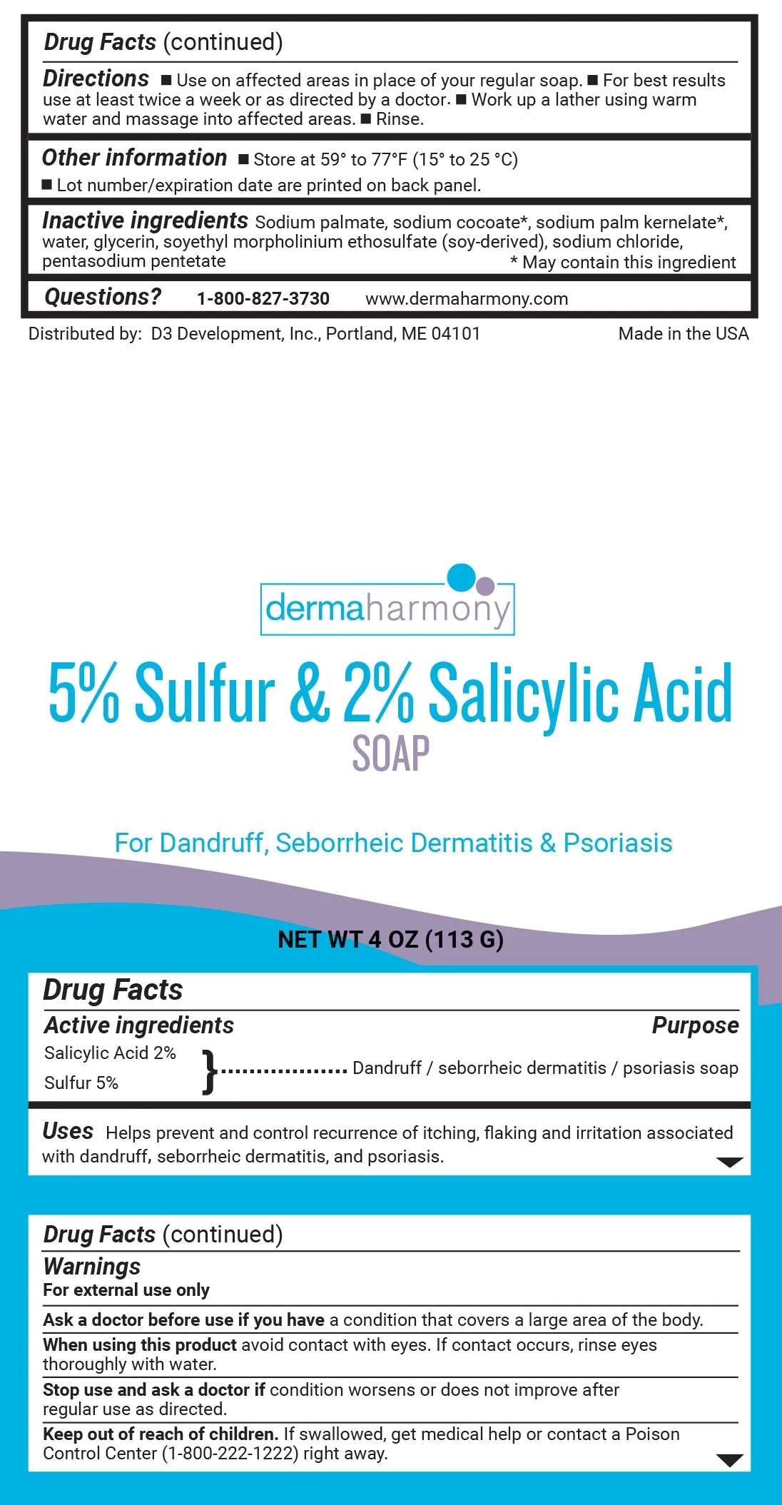 5% Sulfur and 2% Salicylic Acid Bar Soap - 4 Oz - (1 Bar)