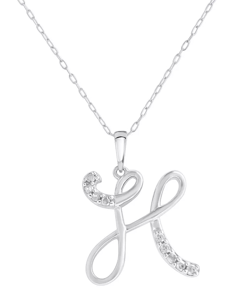 Diamond Fancy Initial 18" Pendant Necklace (1/10 Ct. T.W.) in Sterling Silver