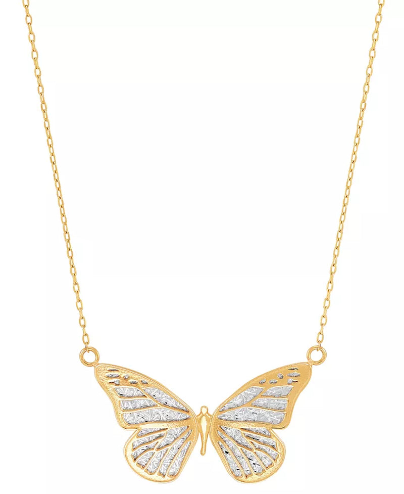 Two-Tone Butterfly 18" Pendant Necklace in 10K Gold