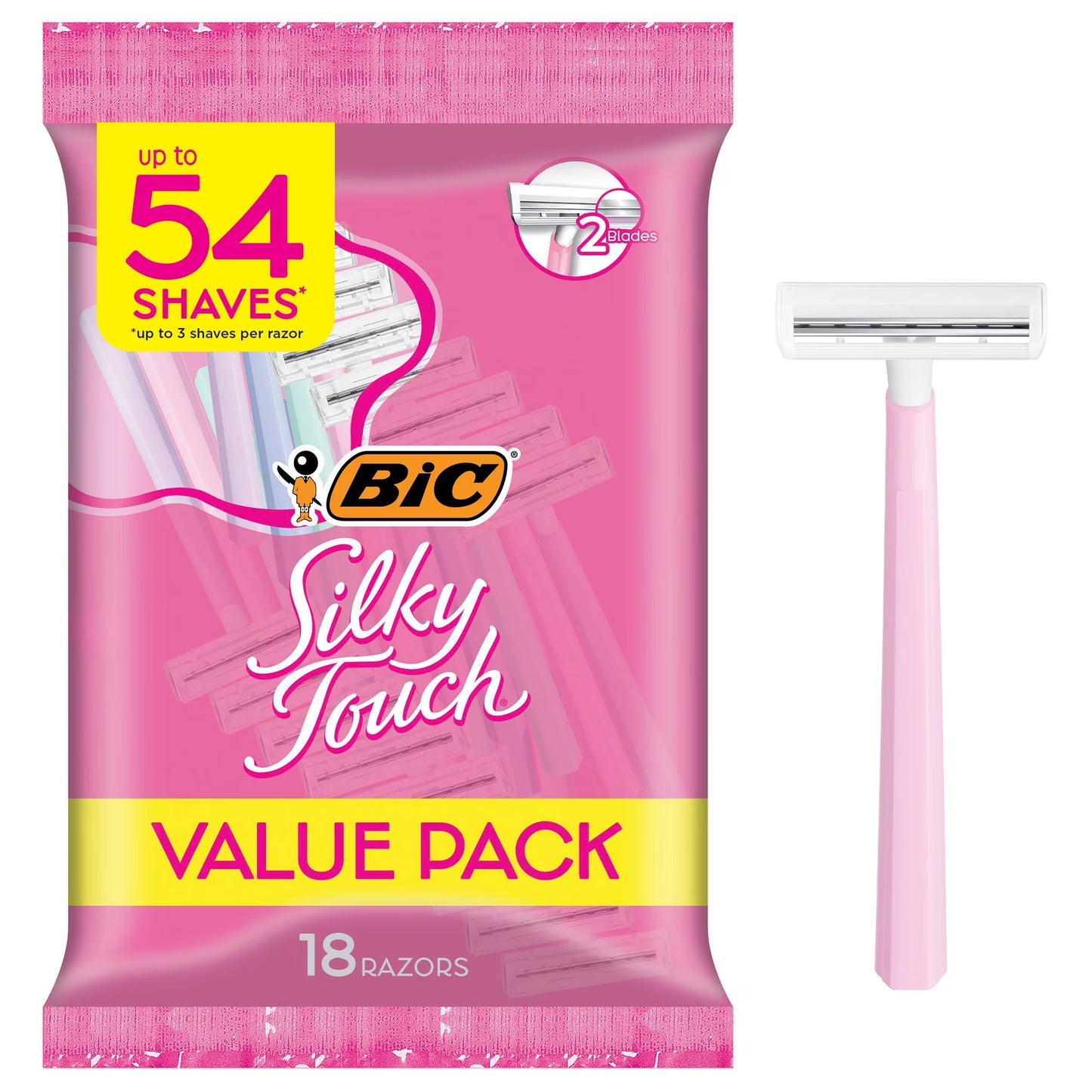 Silky Touch Women'S Disposable Razors with 2 Blades, 18-Pack of Women'S Razors