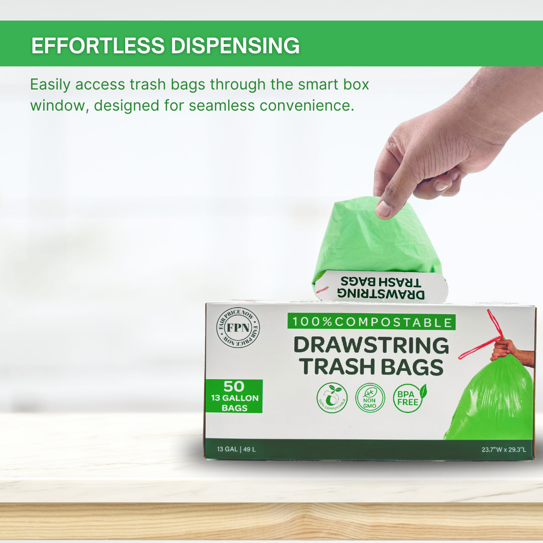 FPN Trash Bags 13 Gallon with Drawstring Durable & BPA Free Garbage Bags 50/Pack