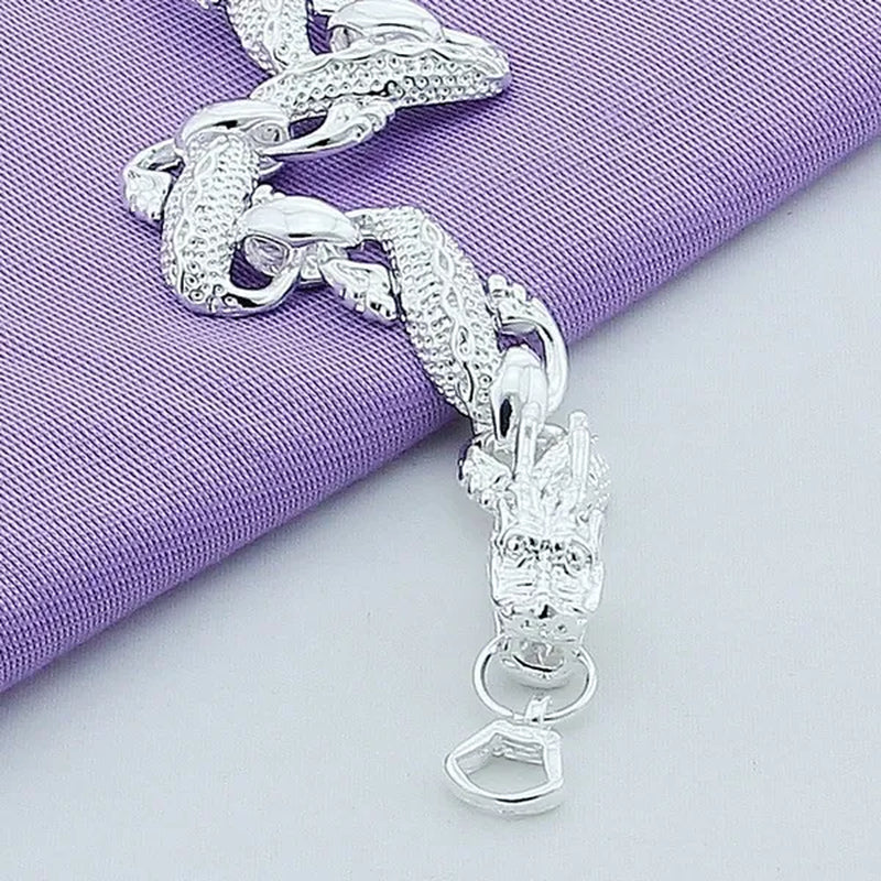 New 2019 Trendy 925 Sterling Silver White Chinese Dragon Chain Bracelets for Men Fashion Jewelry Bracelet Male