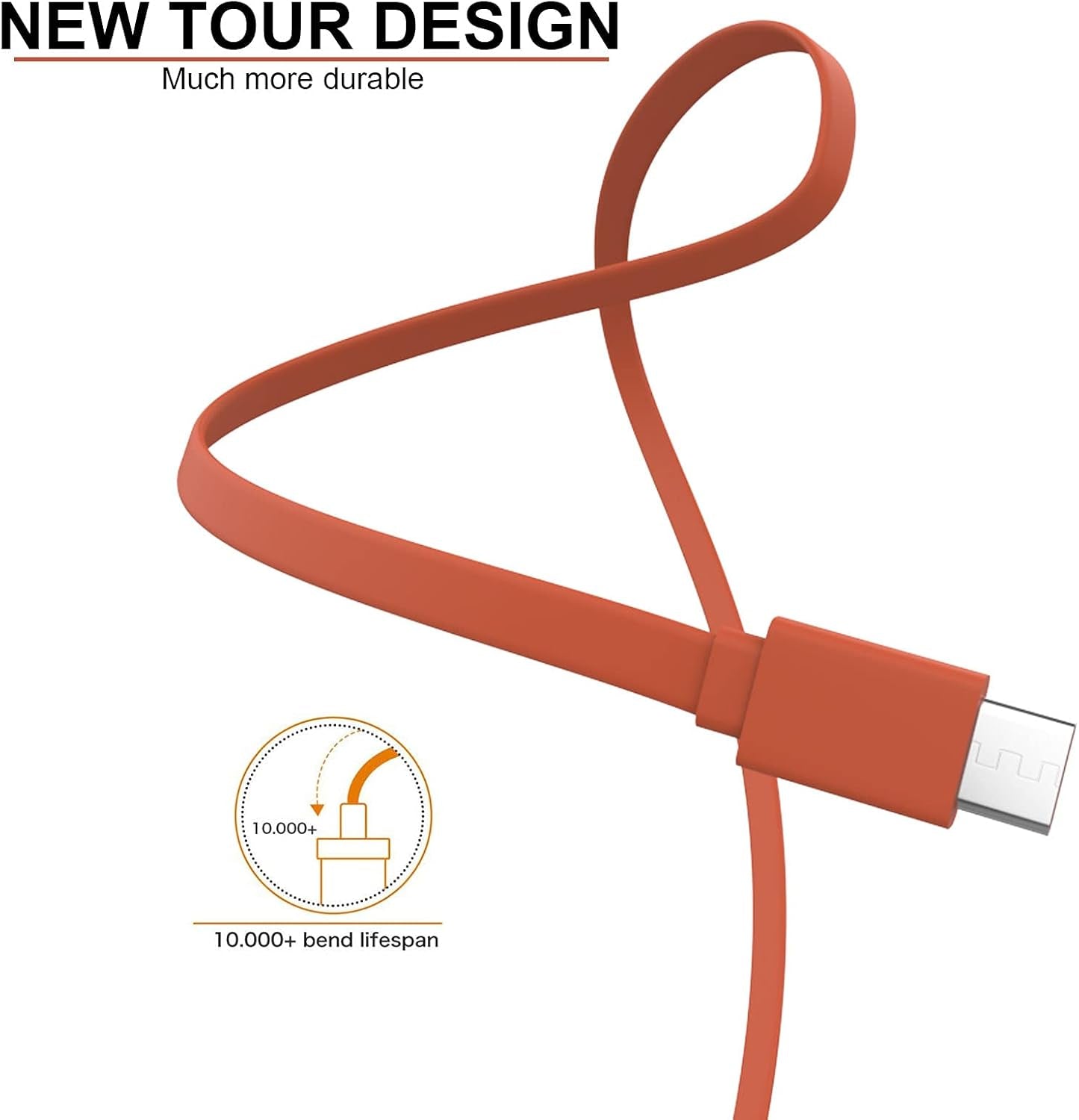 New Tour Flat Charging Power Supply Cable Compatible with JBL Charge 5, JBL Flip 6, JBL Flip 5, JBL Charge 4, JBL Pulse 4 Wireless Speaker (Orange)