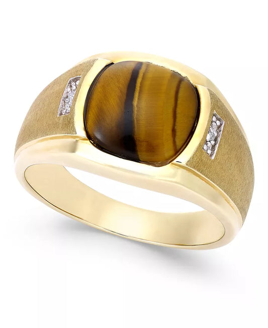 Men'S Tiger Eye (10Mm) and Diamond Accent Ring in 10K Gold