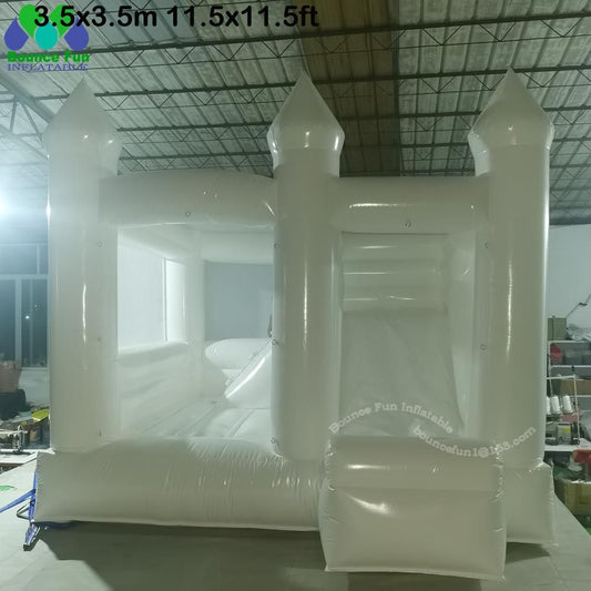 Wholesale Commercial White Wedding Bounce House with Turret Top Inflatable Bouncy Castle Slide Combo Jumping Bouncer for Kids and Adults