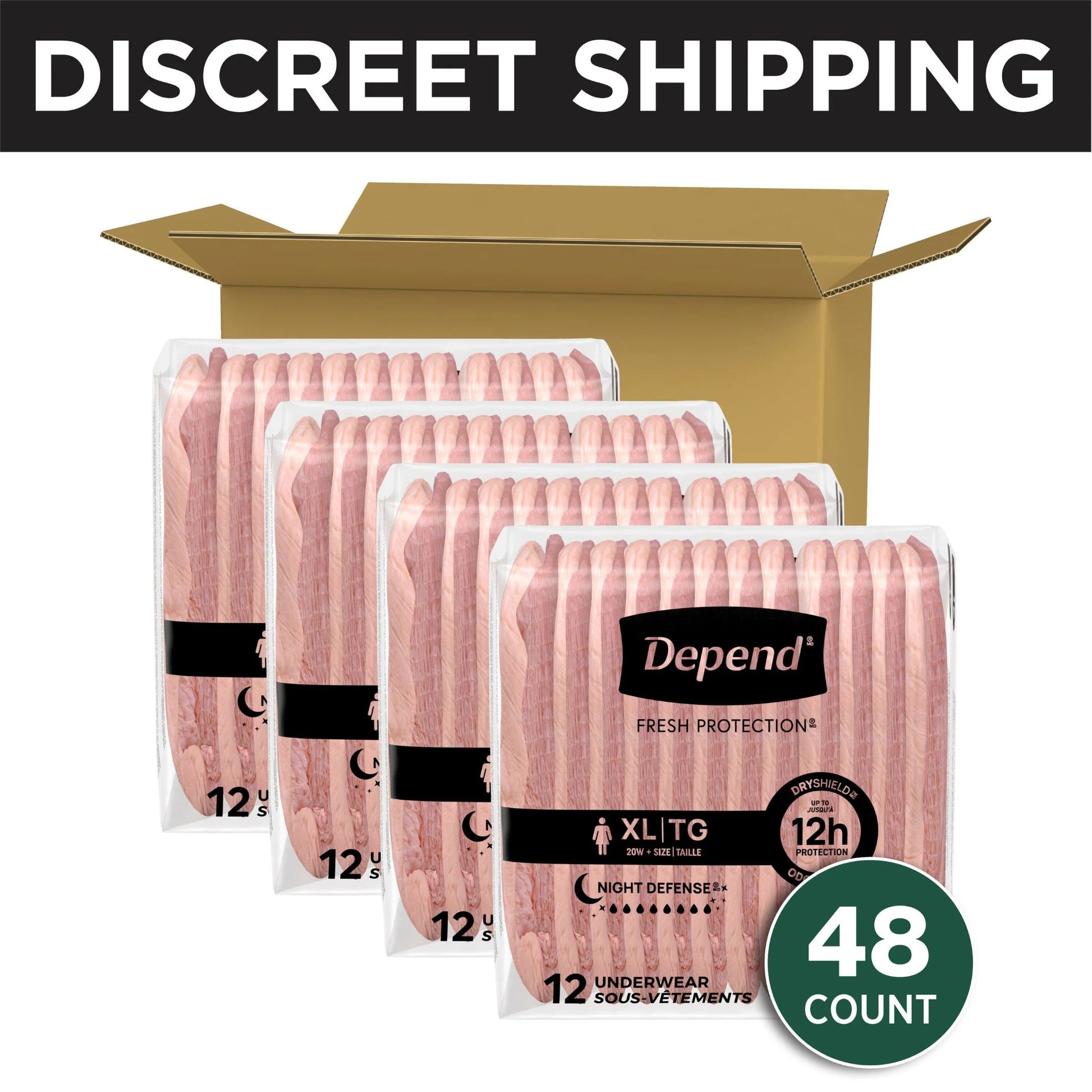 Night Defense Incontinence Underwear for Women, Adult Diapers, XL, 48 Count