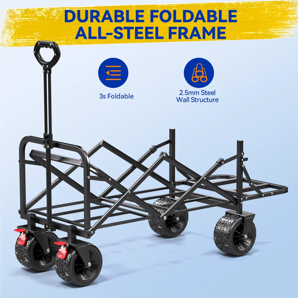 Collapsible Camping Garden Wagon, All-Terrain Tank Wheels for Camping with Extended Tailgate, Sports, Shopping, Beach, Support up to 330Lbs, Blue
