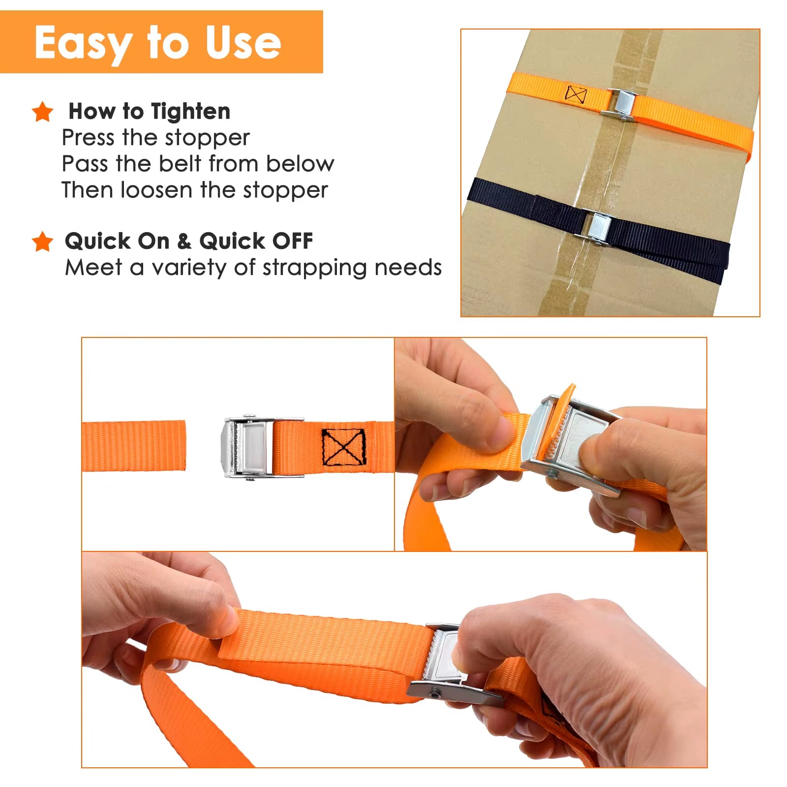 Tie down Straps Adjustable Lashing Straps Ratchet Straps Heavy Duty Ratchet Tie down Straps Cargo Straps with Cam Buckle Suitab