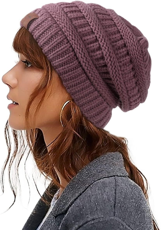 Womens Satin Lined Winter Beanie Hats Cable Knit Beanie for Men Silk Lining Thick Chunky Cap Soft Slouchy Warm Hat