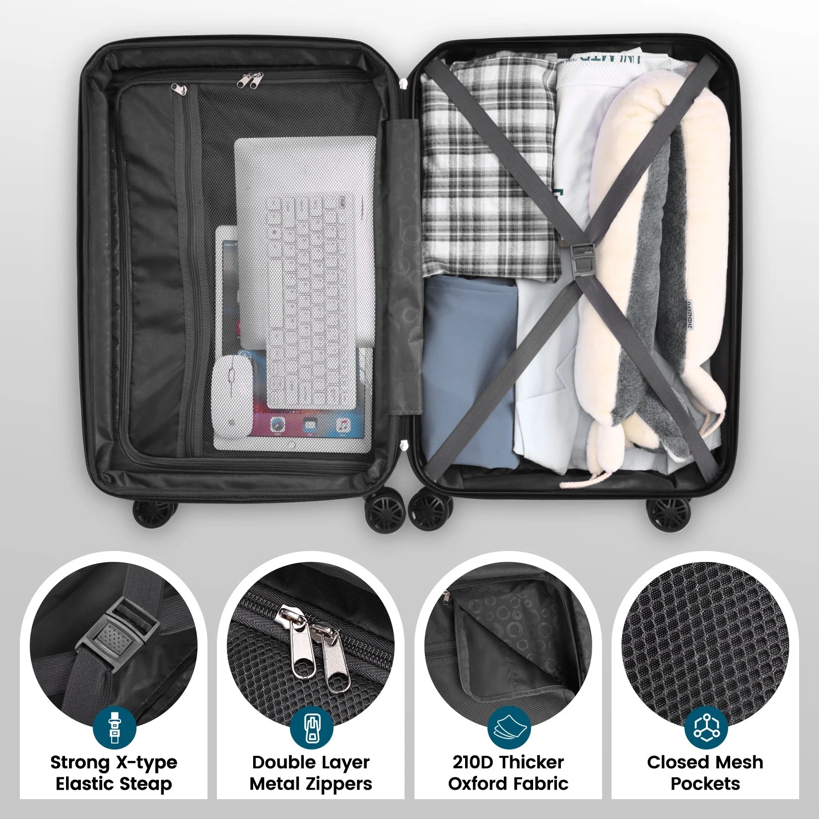 5 Piece Luggage Set Expandable ABS+PC Hardshell Carry on Suitcase with Spinner Wheels & TSA Lock for Men and Women, Rolling Suit Case for Plane, Travel, Business, Black (20/24/28/DB/TB)