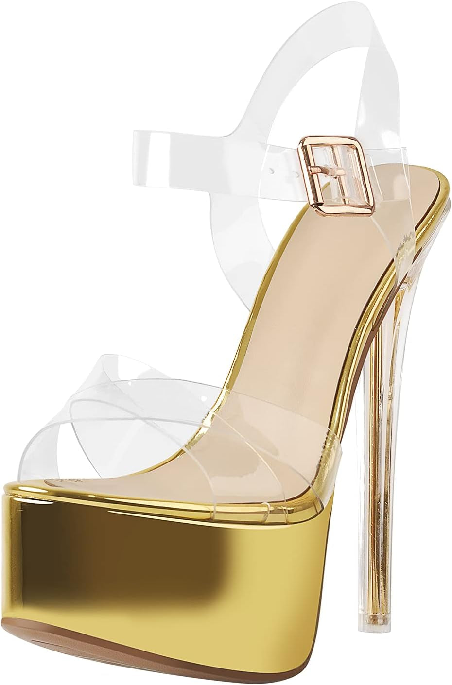 Open Toe Ankle Sandals Platform Stilettos Clear Heels Open-Back Summer Sandals