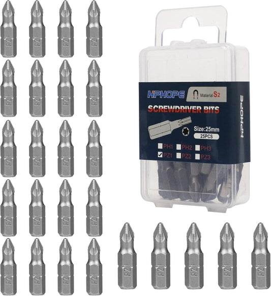 PZ1 Screwdriver Bit Set, Pozi Bits PZ1 1/4" Hexagon Bit, Length: 1", 25Pcs
