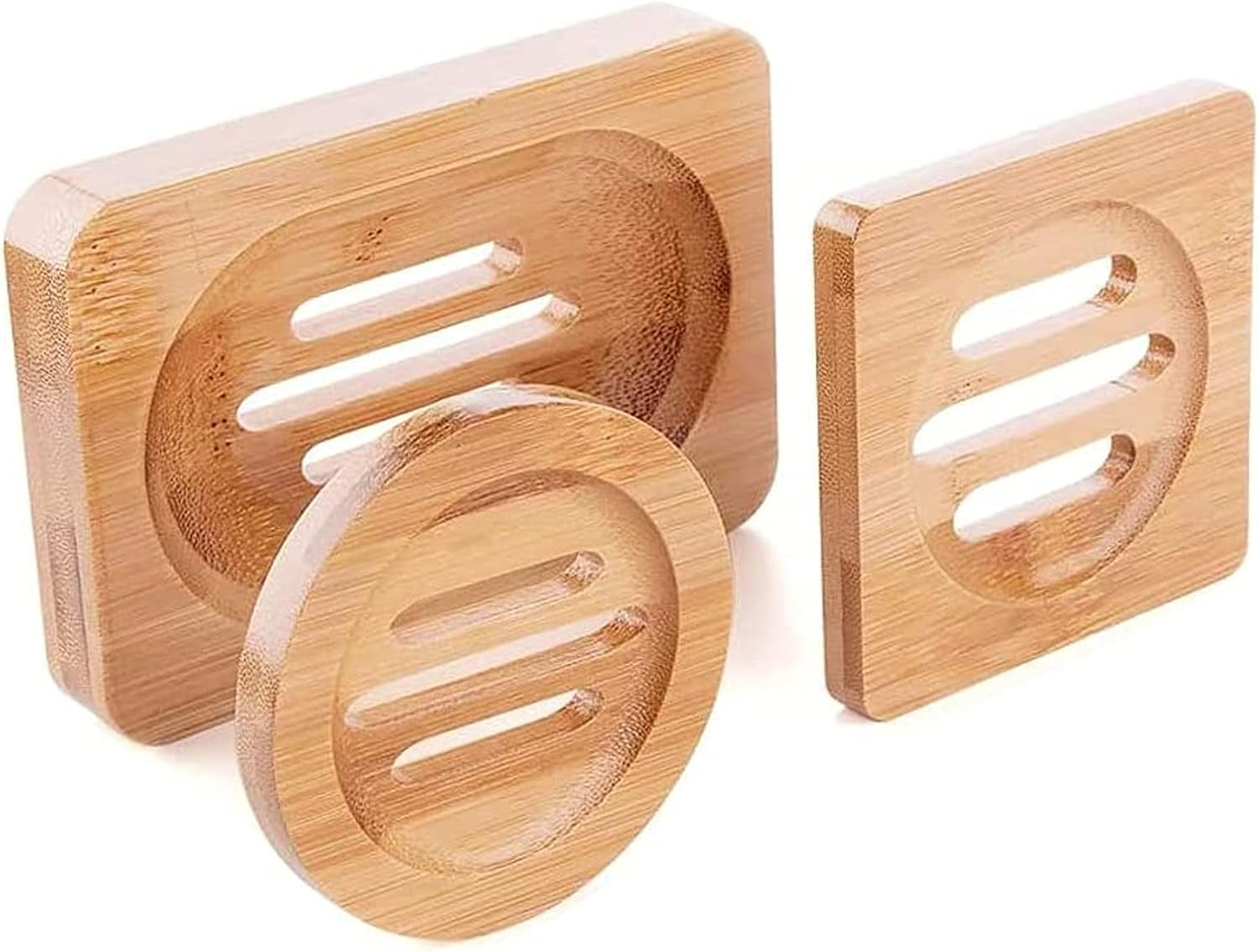 Bamboo Wood Soap Dish,Soap Dish Case Soap Tray,Natural Wooden Soap Holders for Shower,Home, Bathroom,Kitchen(3 Pieces)