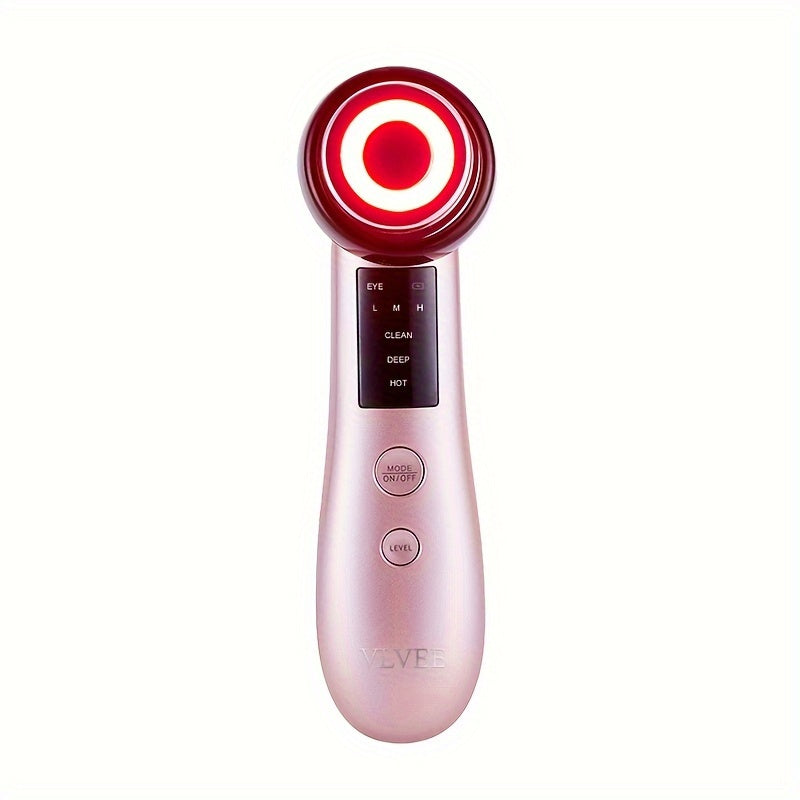 Vlvee Facial Beauty Instrument: Vibrating Massage with Four Color LED Lights - Clean, Deep, Hot, And Eye Care Modes - USB Charged, No Fragrance