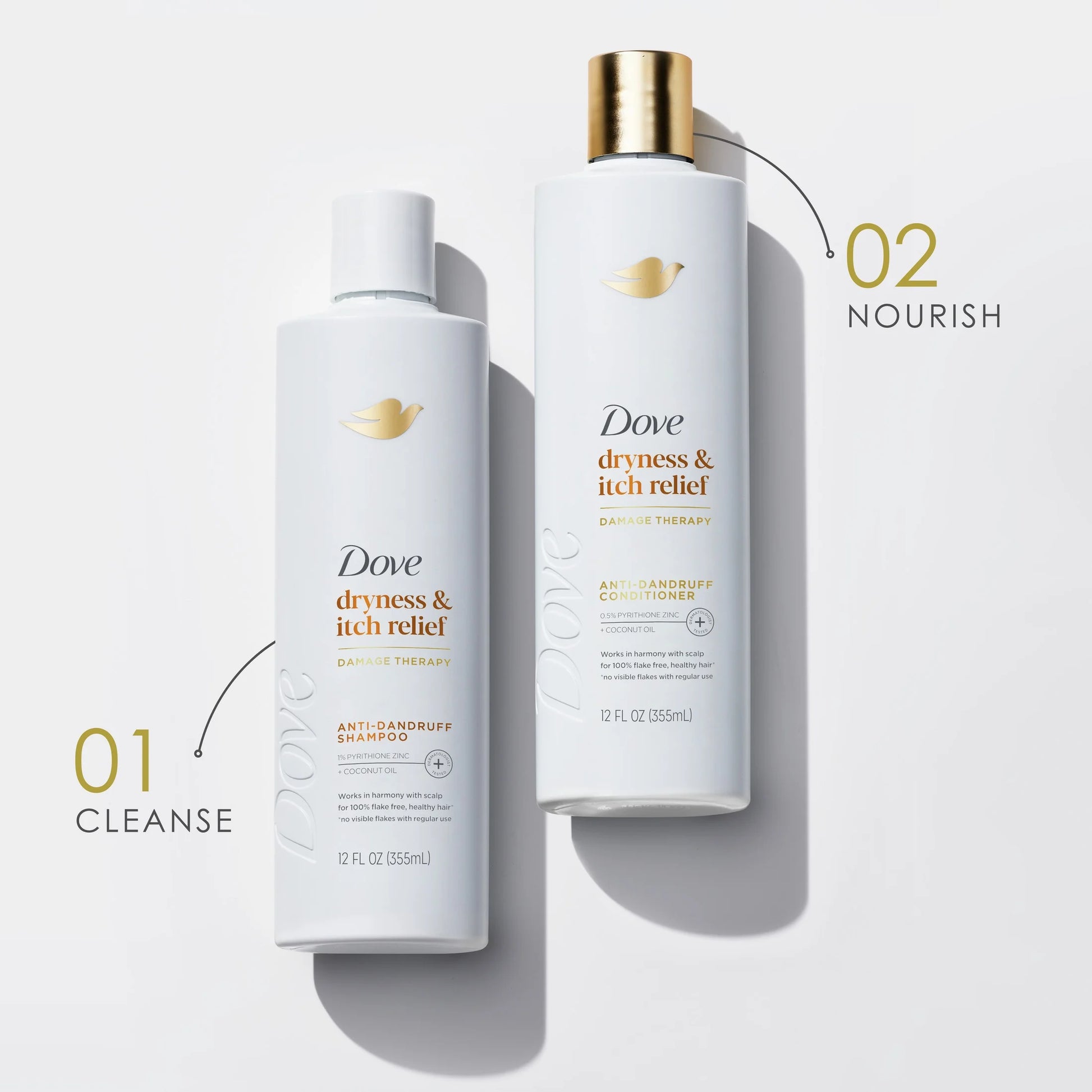 Damage Therapy Derma Anti-Dandruff Shampoo for Flaky Scalp Dryness + Itch with Pyrithione Zinc & Coconut Oil, 12 Oz