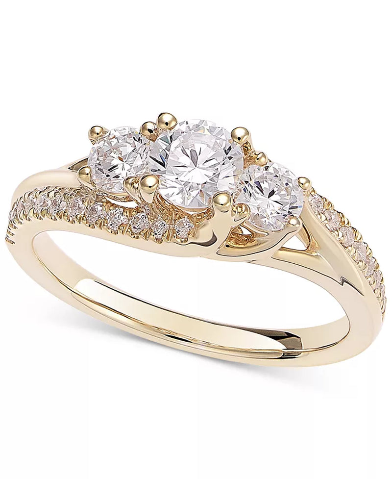 Diamond Three Stone Engagement Ring (1 Ct. T.W.) in 14K Yellow Gold