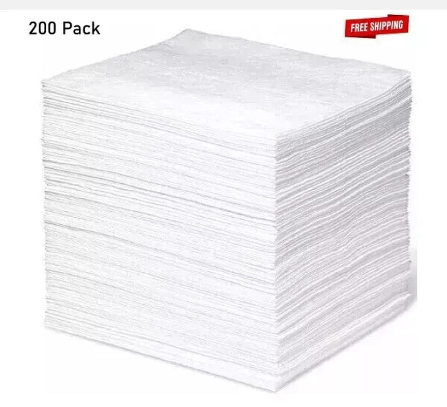 200 Oil Spill Absorbent Pads Contractor Grade Polypropylene 15" W X 18" L, White