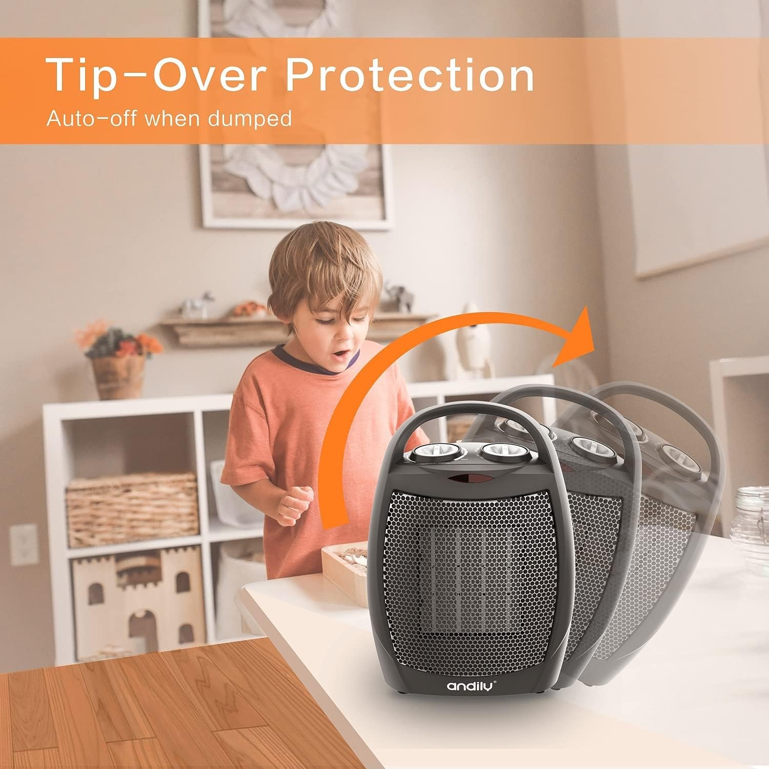 Compact Portable Ceramic Space Heater with Adjustable Comfort Control Thermostat, 3 Settings, Easy Handle, Great for Use in Home, Dorm, Office Desktop, and Kitchen, ETL for Safe (Grey)