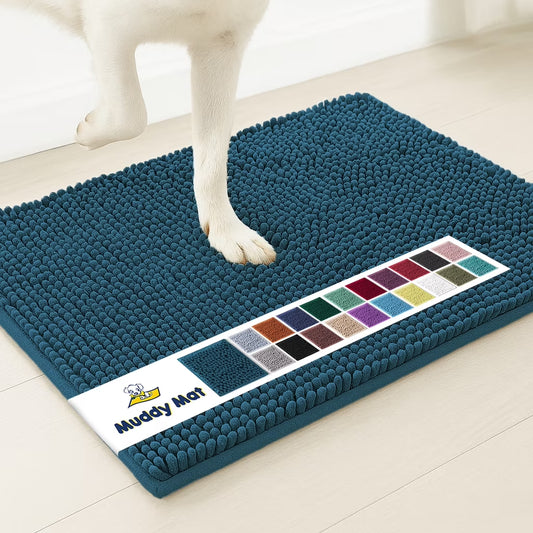 ® AS-SEEN-ON-TV Highly Absorbent Microfiber Door Mat and Pet Rug, Non Slip Thick Washable Area and Bath Mat Soft Chenille for Kitchen Bedroom Indoor and Outdoor - Atlantic Blue XL 59"X35"