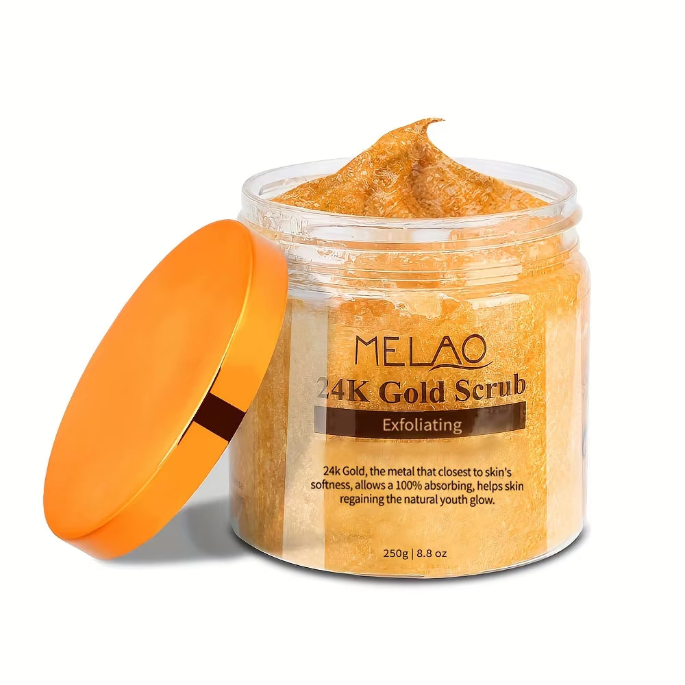 24K Gold Scrub, Exfoliate Face & Body Salt Scrub,Pore Cleanser, Shower Scrub for Men & Women
