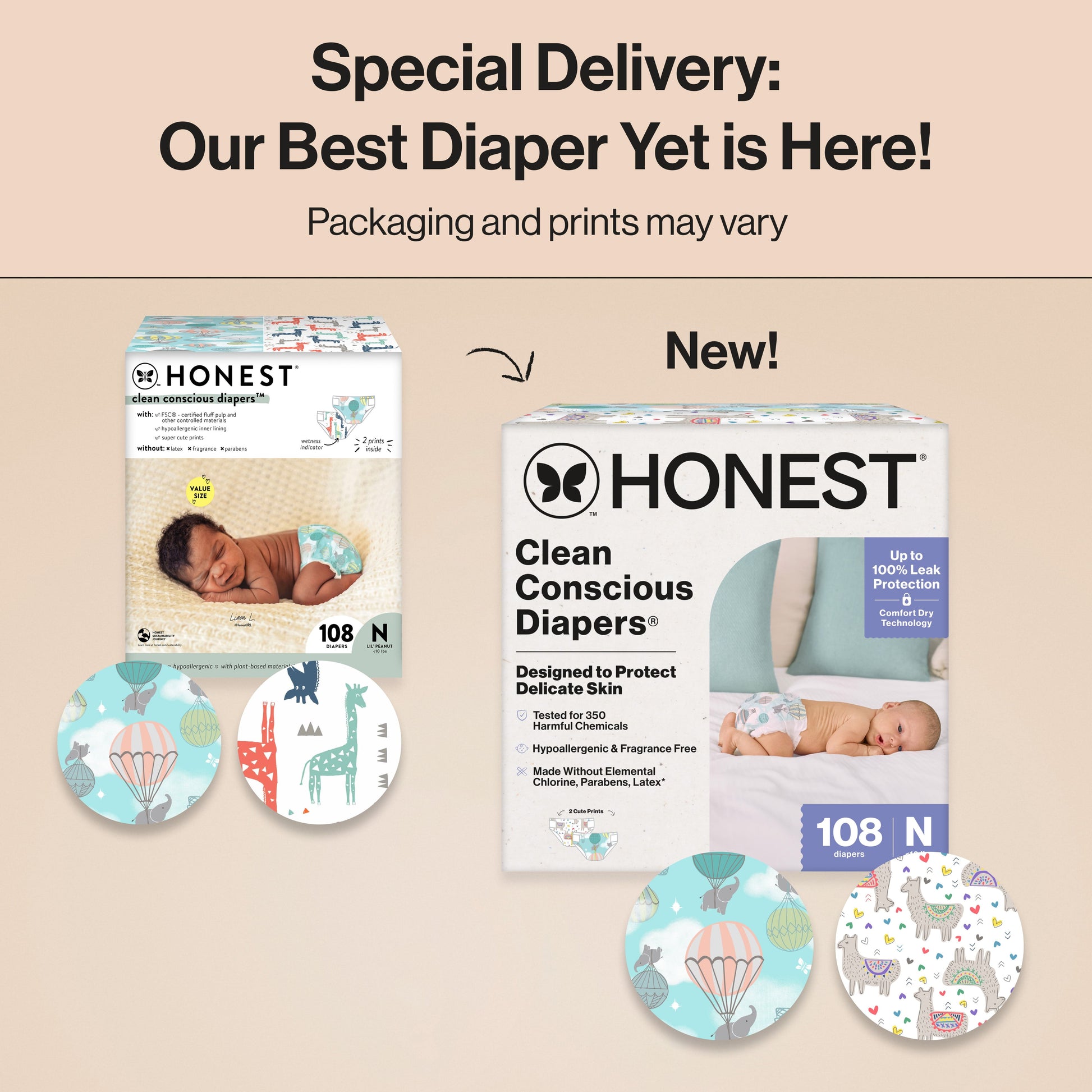 ® Clean Conscious Baby Diapers Size Newborn (<10 Lbs), Hypoallergenic and Plant Based, 108 Count