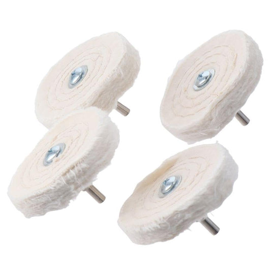 4Pcs Polishing Wheel Cotton Pad, 3 Inch Buffing Cotton Wheel with 1/4-Inch Stainless Steel Handle for Aluminum Stainless Steel Manifold Chrome, White
