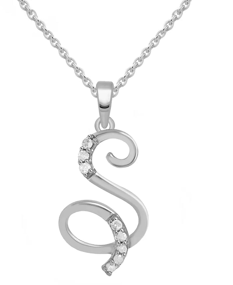 Diamond Fancy Initial 18" Pendant Necklace (1/10 Ct. T.W.) in Sterling Silver