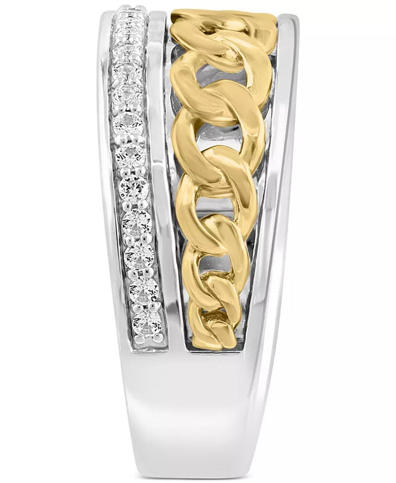 EFFYÂ® Men'S White Sapphire Chain Link Ring (1/2 Ct. T.W.) in Sterling Silver and 14K Gold-Plate