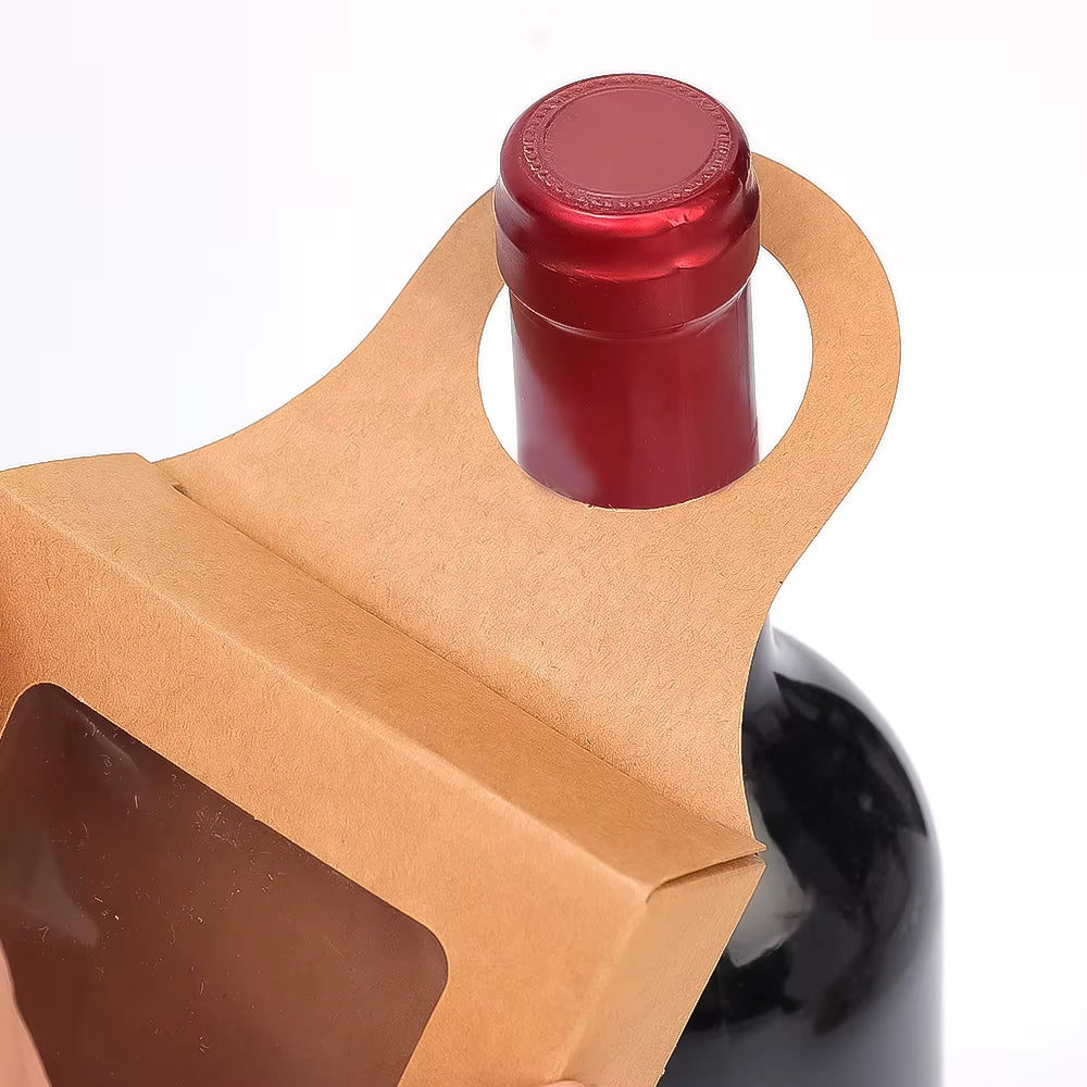 20/10PCS Kraft Paper Wine Bottle Box with Hook Foldable Design Candy Packaging Box Hangable Paper Box Weddings Party Decoration