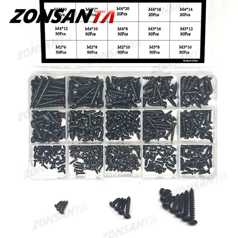 460Pcs M2 M3 M4 Phillips round Head Self Tapping Screw Set Stainless Steel Pan Head Wood Screws Assortment Kit