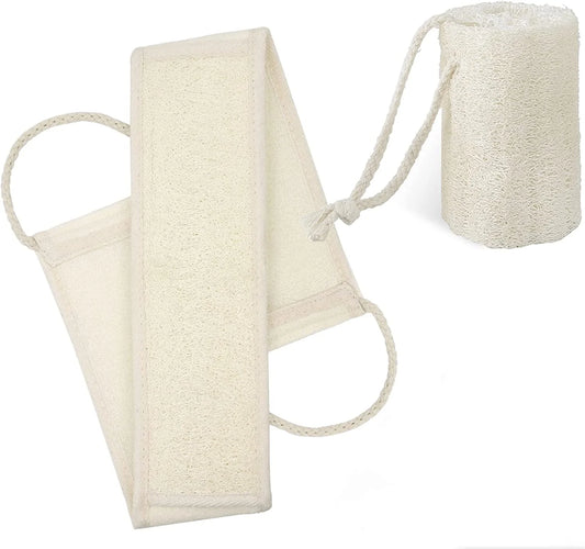 Natural Loofah Exfoliating Back Scrubber for Shower Set, Loofah Back Strap Sponge Shower Brush Long Handle Bath Body Brush, Deep Clean & Invigorate Your Skin, for Men and Women