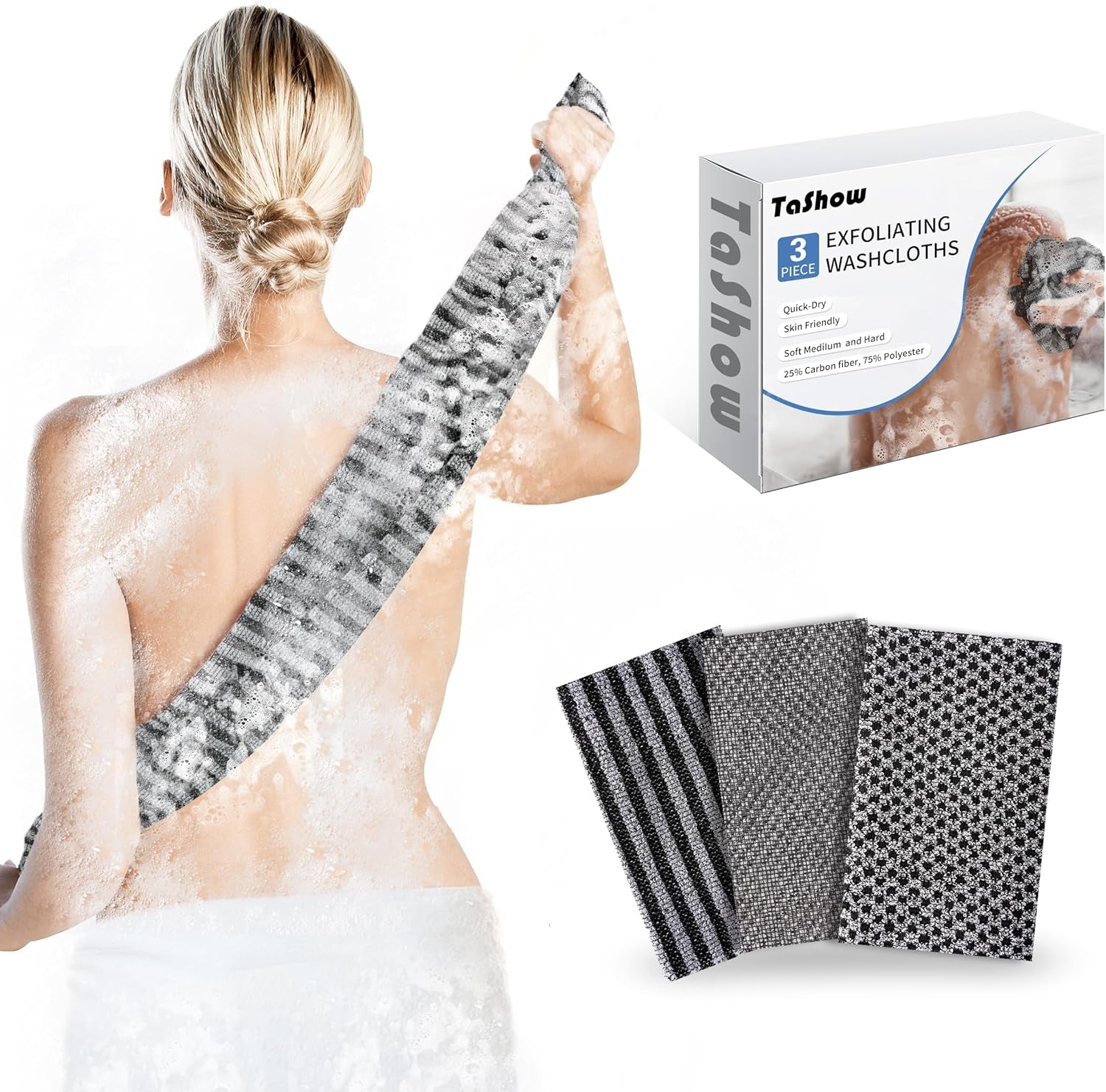 3 Pack Exfoliating Washcloth Towel, Japanese Washcloth Exfoliating for Body Scrubbing, Quick Dry Exfoliating Shower Towel, Korean Exfoliating Cloth of 3 Types of Roughness
