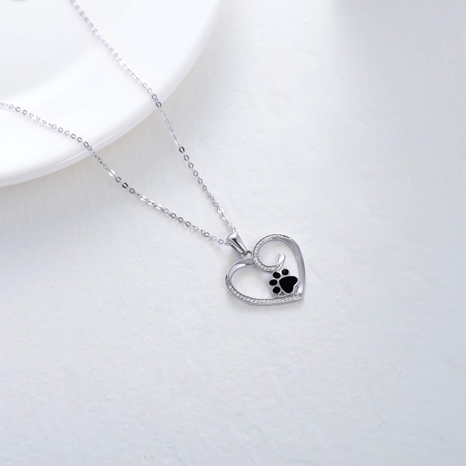14K Gold Heart Pendant Necklace for Women, Real Gold Dog Cat Paw Print Jewelry Gifts for Her, 16-18 Inch