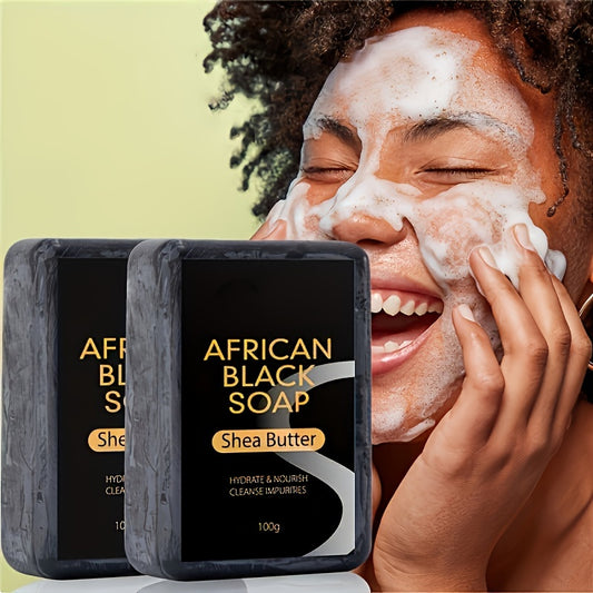 African Black Soap with Shea Butter, 100g - Moisturizing Cleanser for Clear Skin, Paraben-Free, Unscented, Ideal for Face & Body, All Skin Types, Hydrating & Nourishing Bar Soap, Skin Hydration|Natural Soap Bar|Moisturizing S