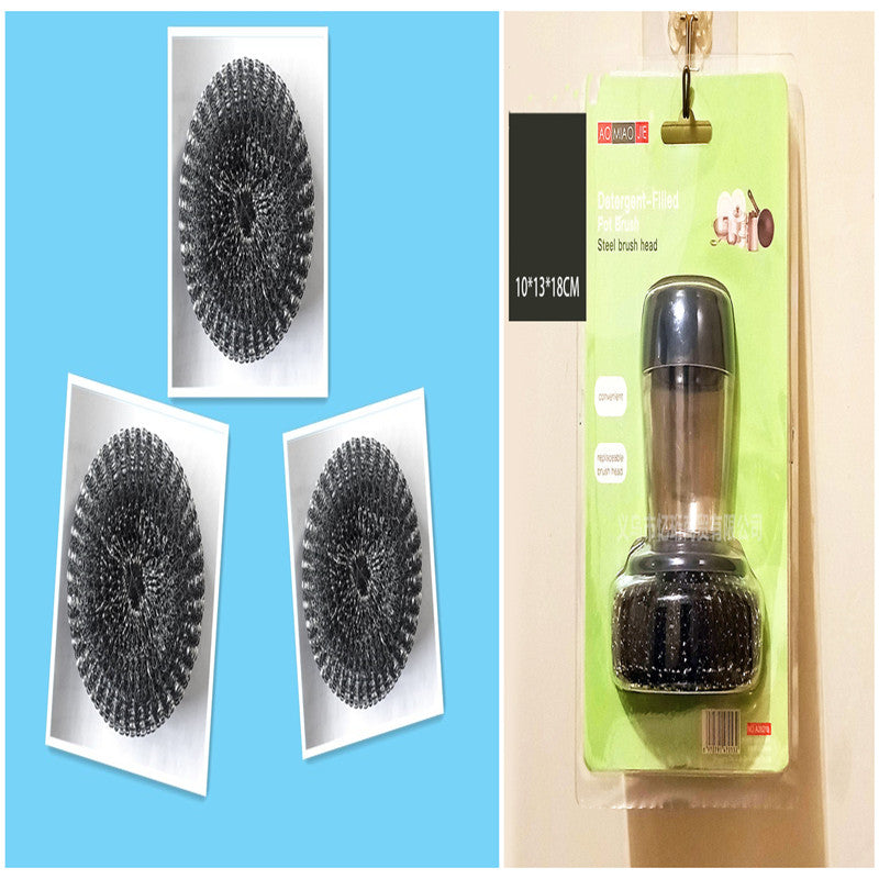 Kitchen Soap Dispensing Palm Brush Cleaner Push-Type Brush Kitchen Detergent Tools